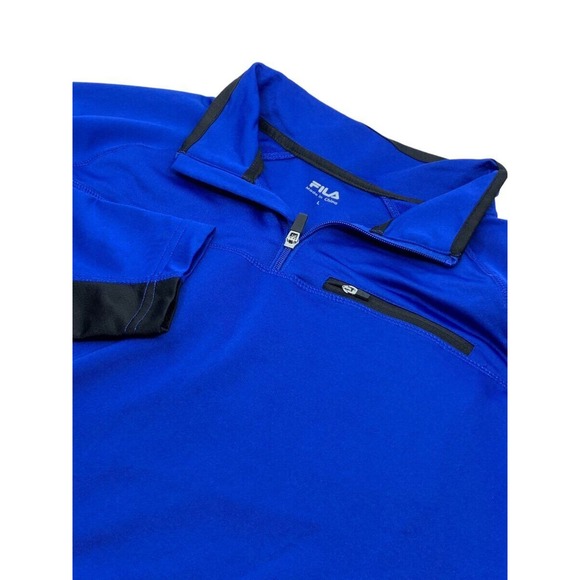 Fila Mens LS 1/4 Zip Pullover Golf/Track Athletic Jacket Royal Blue/Black‎ L